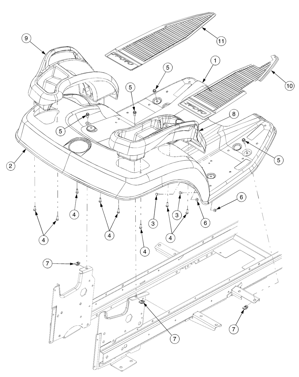 Fender And Running Board Diagram and Parts List for GT2550 K015-K018-14A2E7P710 Cub Cadet Lawn Tractor